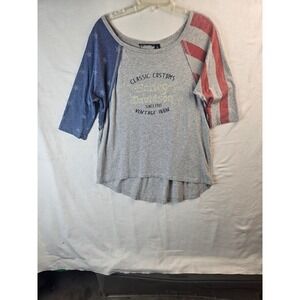Harley Davidson Womens Gray Stars Stripes Raglan T-Shirt Medium Vintage Iron